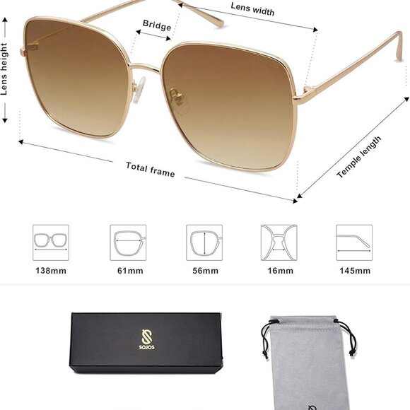 Trendy Oversized Square Metal Frame Sunglasses for Women Men Retro Big Flat Lens - Picture 5 of 5